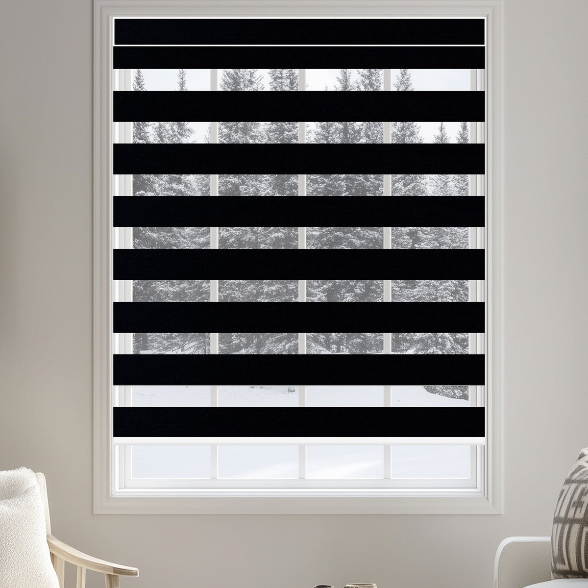 black motorized zebra shades
