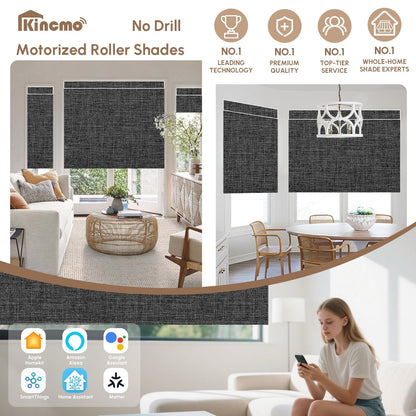 Kincmo No Drill Roller Shades, Motorized 100% Blackout - Dual Sided
