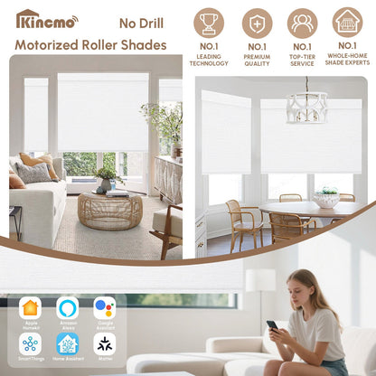 Kincmo No Drill Roller Shades, Motorized 100% Blackout - Elegant