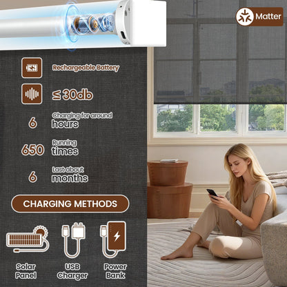 Kincmo No Drill Roller Shades, Motorized 50% Blackout Light Filtering - Eclipse