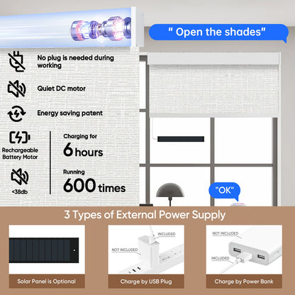 Kincmo No Drill & Drill Roller Shades, Motorized 100% Blackout - All Colors