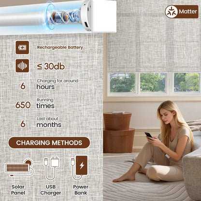 Kincmo Motorized Light Filtering Roller Shades 75% Blackout - Mist