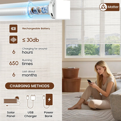 Kincmo No Drill Roller Shades, Motorized 50% Blackout Light Filtering - Woven