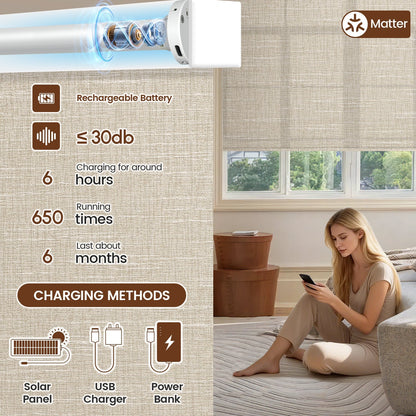 Kincmo No Drill Roller Shades, Motorized 70% Blackout Light Filtering - Aurora
