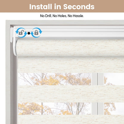 Kincmo No Drill Zebra Shades, Motorized 75% Blackout - Linen
