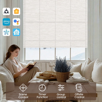 Kincmo Motorized Light Filtering Roller Shades 70% Blackout - Aqua Waves