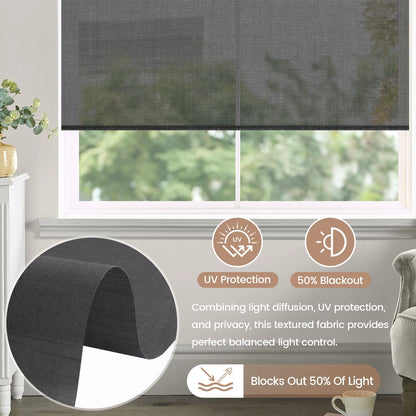 Kincmo No Drill Roller Shades, Motorized 50% Blackout Light Filtering - Eclipse