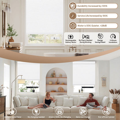 Kincmo No Drill Roller Shades, Motorized 100% Blackout - Elegant