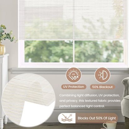 Kincmo No Drill Roller Shades, Motorized 50% Blackout Light Filtering - Woven