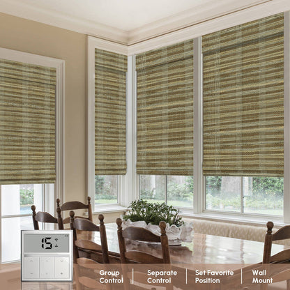 Kincmo Motorized Woven Wood Shades 50%/70%/100% Blackout - Organic Texture