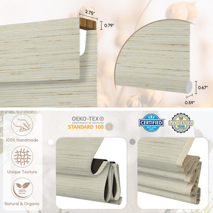 Kincmo Motorized Natural Woven Wood Shades 50%/70%/100% Blackout - Designer