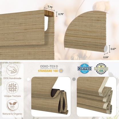 Kincmo Motorized Woven Wood Shades 50%/70%/100% Blackout - Natural Rustic