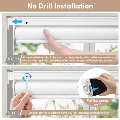 Kincmo No Drill Roller Shades, Motorized 100% Blackout - Eclipse
