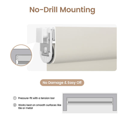 Kincmo No Drill Roller Shades, Motorized 100% Blackout - Pure