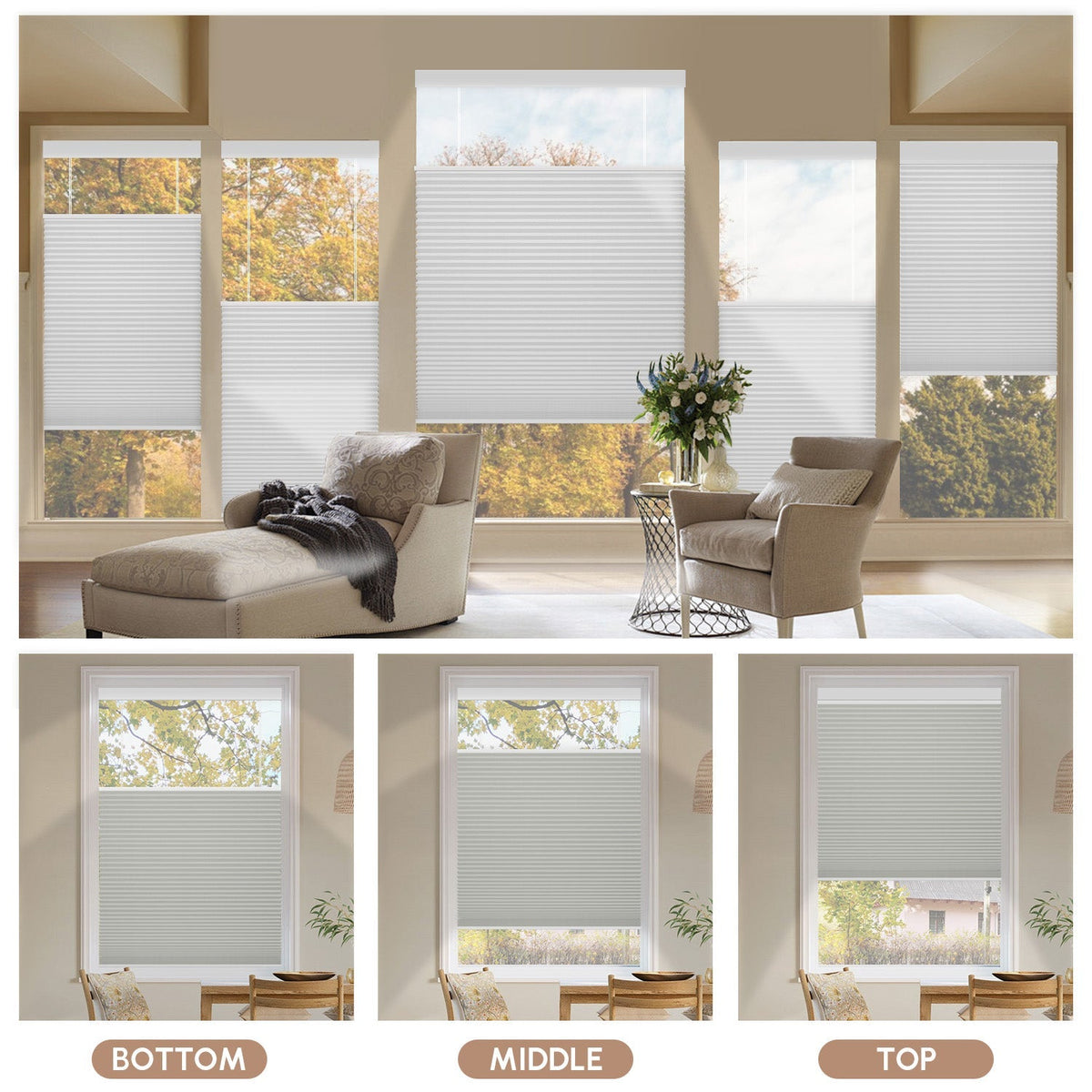 TDBU Cellular Shades in Living Room
