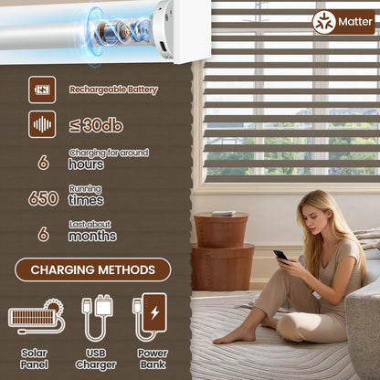 Kincmo Motorized Light Filtering Sheer Shades 75% Blackout - Soft