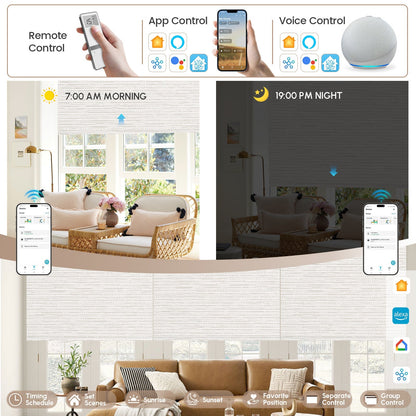 Kincmo No Drill Roller Shades, Motorized 100% Blackout - Aqua Waves