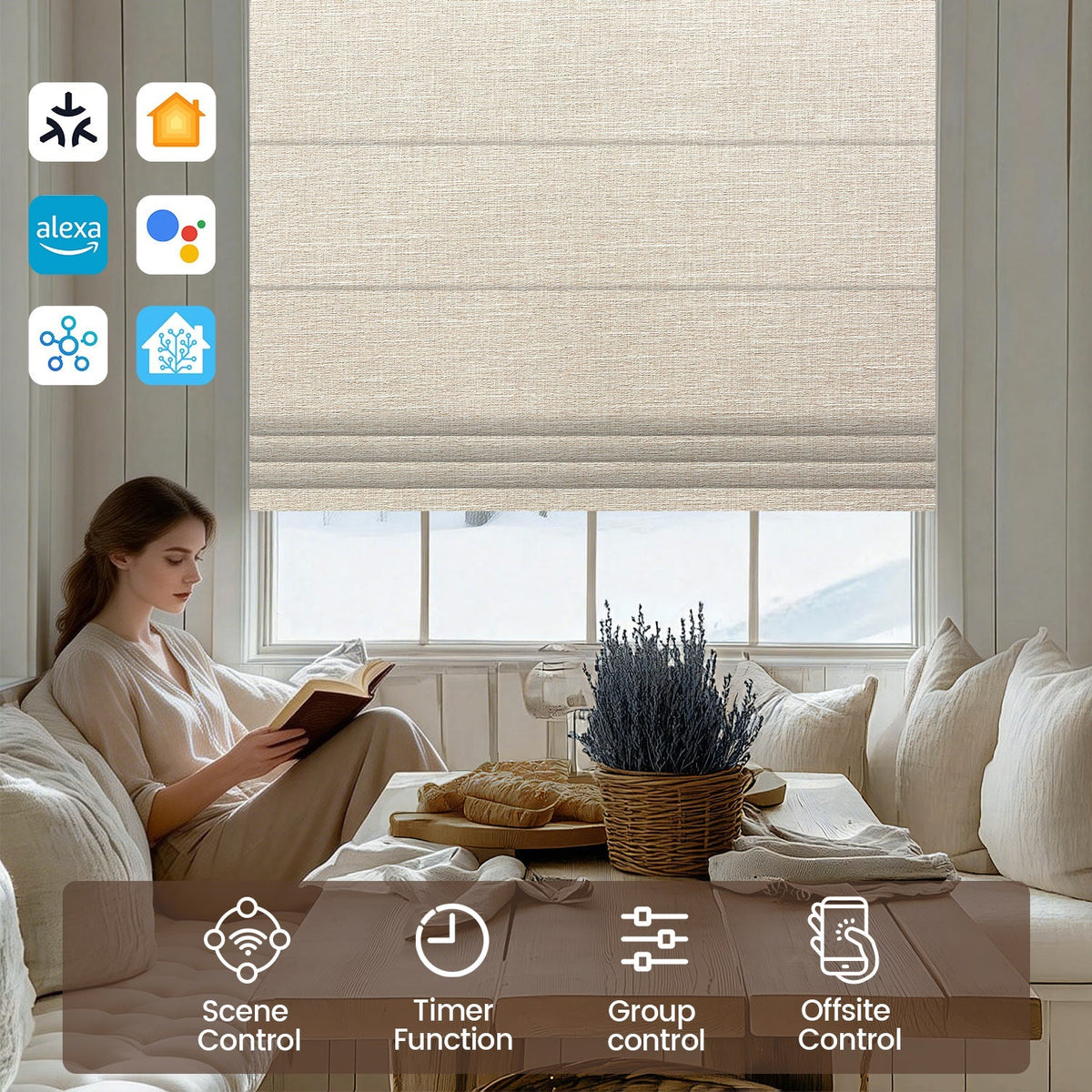 beige roman blinds