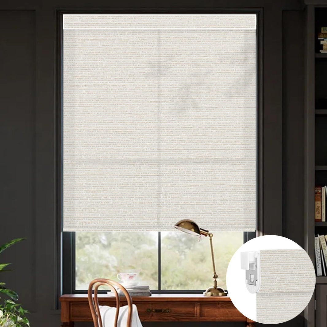 Kincmo No Drill Roller Shades, Motorized 75% Blackout Light Filtering - Elegant