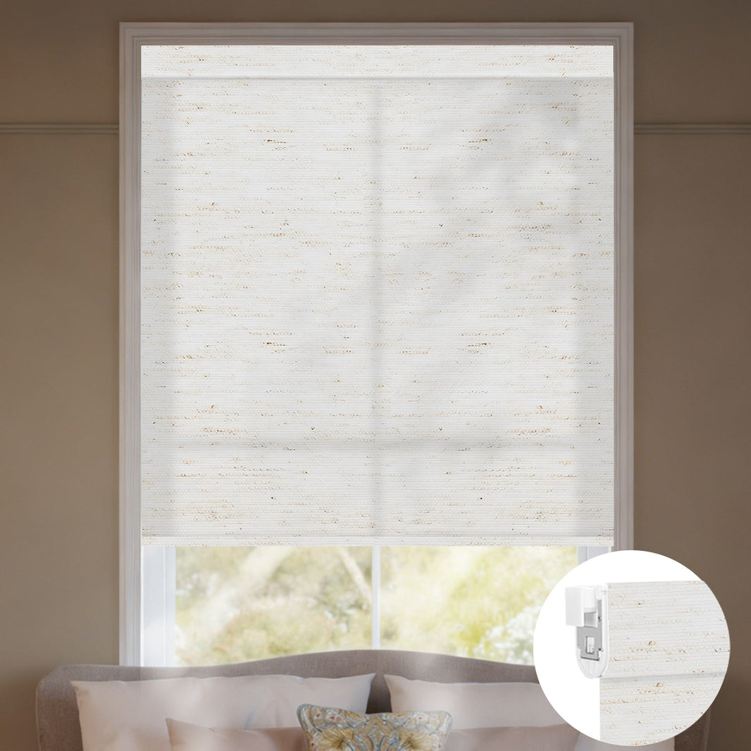 Kincmo No Drill Roller Shades, Motorized 75% Blackout Light Filtering - Linen