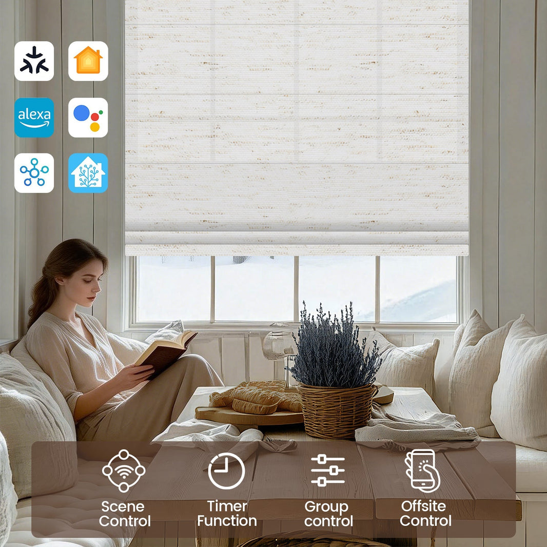 Kincmo Motorized Light Filtering Roman Shades 75% Blackout - Linen