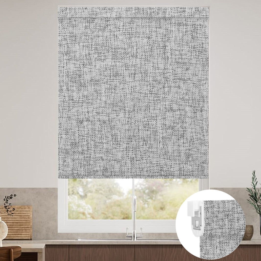 Kincmo No Drill Roller Shades, Motorized 100% Blackout - Mist