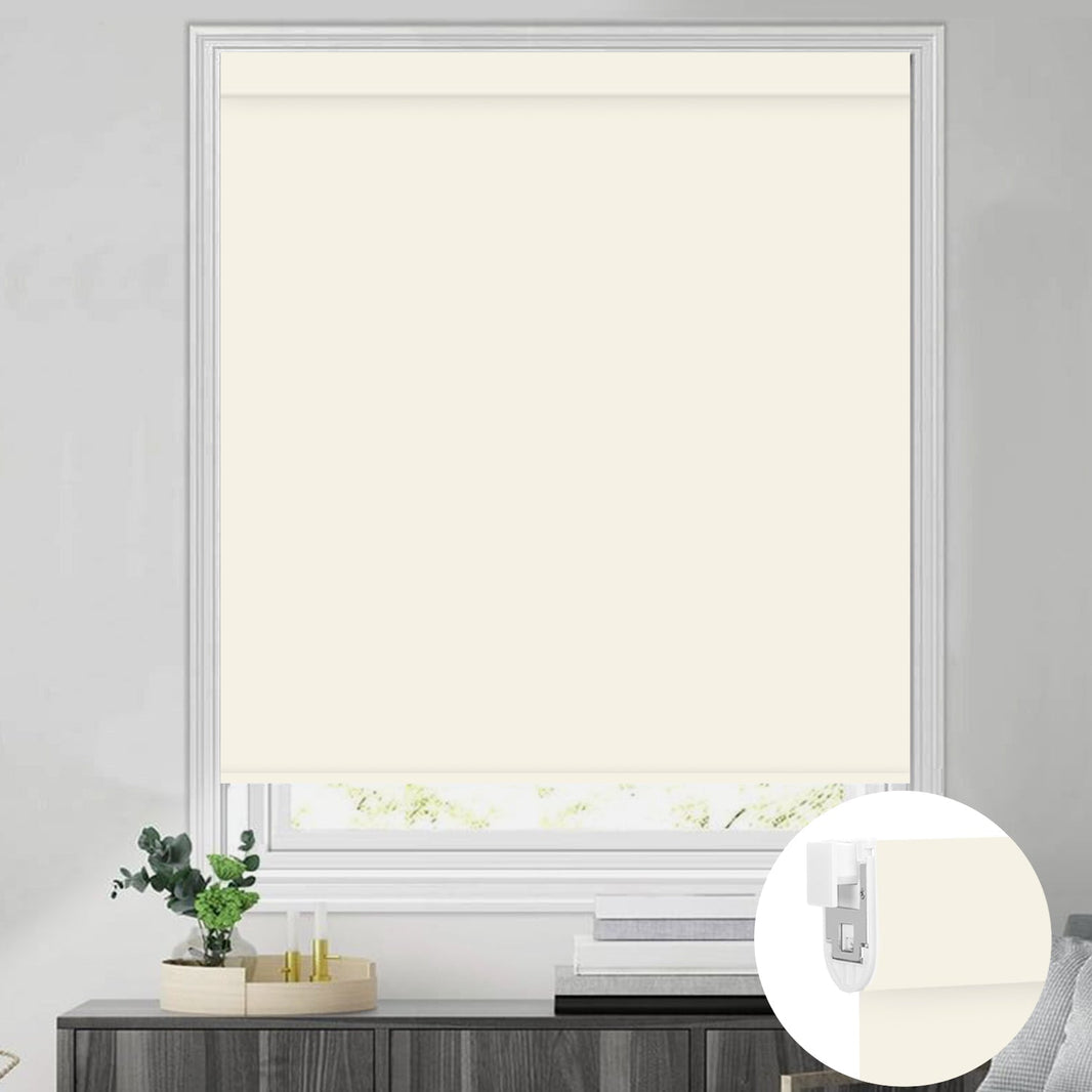 Kincmo No Drill Roller Shades, Motorized 100% Blackout - Pure