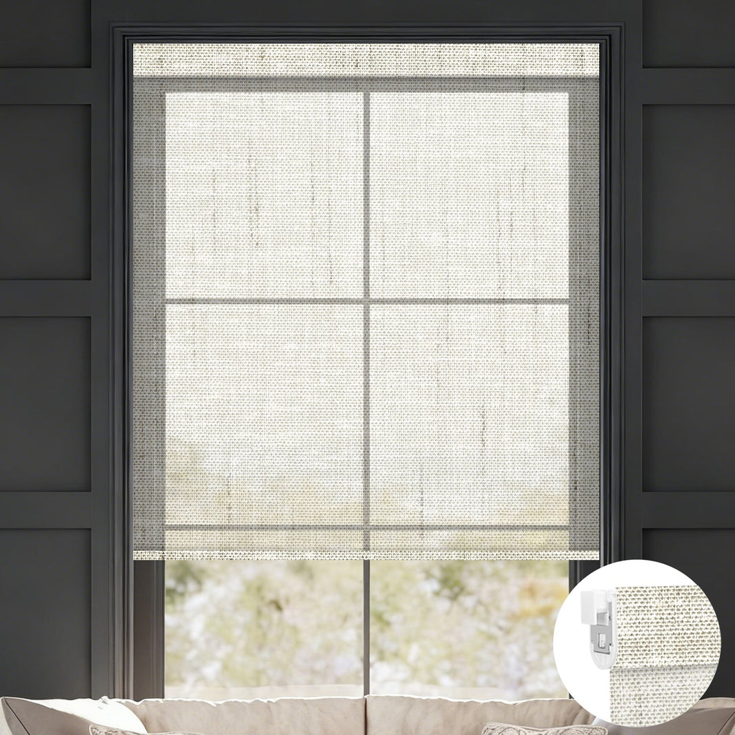 Kincmo No Drill Roller Shades, Motorized 50% Blackout Light Filtering - Sheer