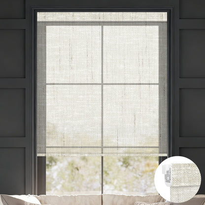 Kincmo No Drill Roller Shades, Motorized 50% Blackout Light Filtering - Sheer