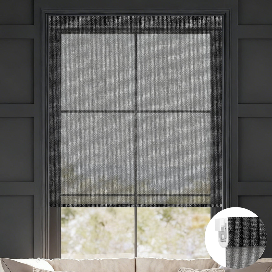 Kincmo No Drill Roller Shades, Motorized 50% Blackout Light Filtering - Sheer