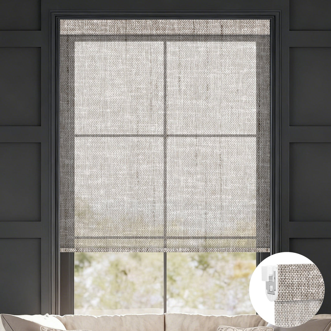 Kincmo No Drill Roller Shades, Motorized 50% Blackout Light Filtering - Sheer
