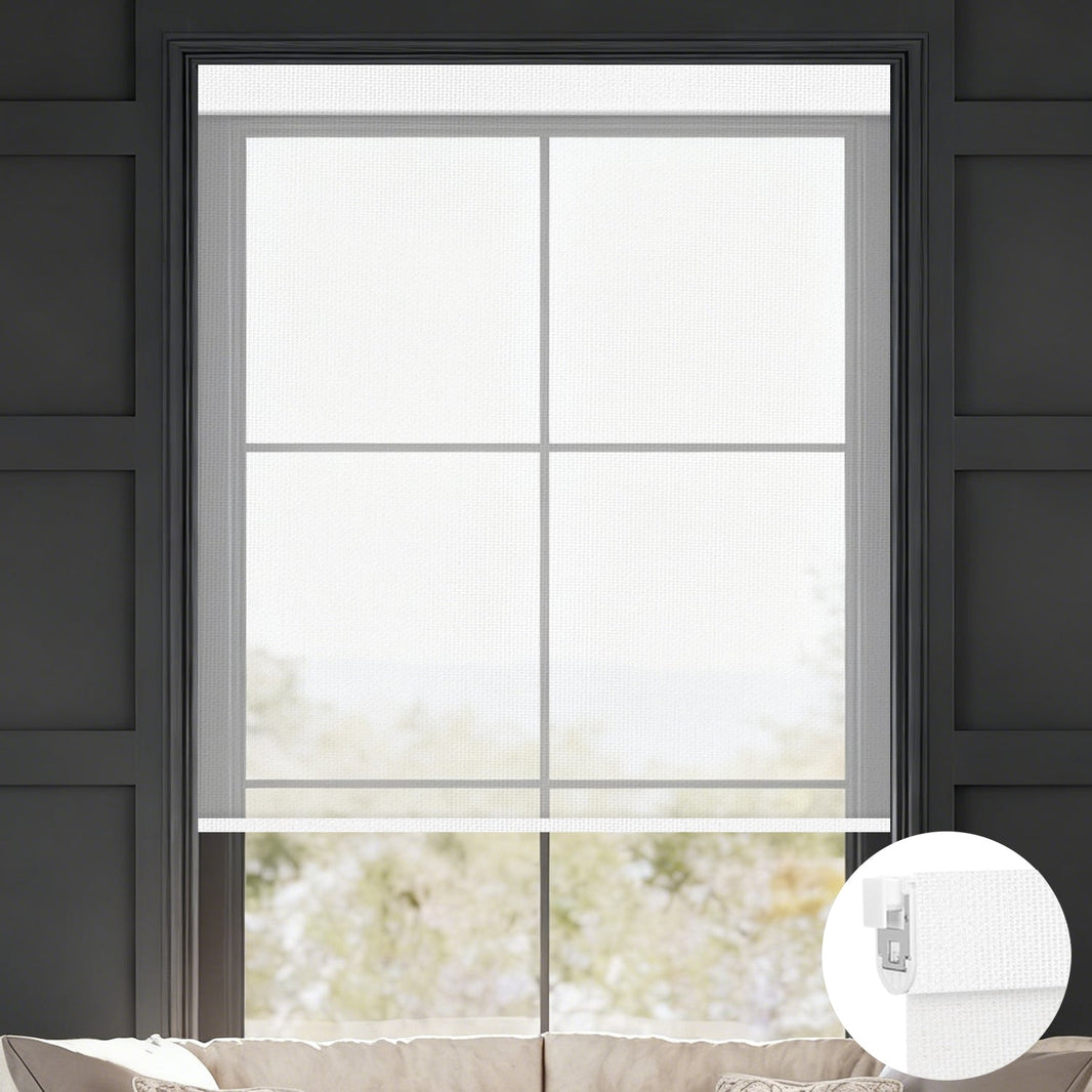 Kincmo No Drill Roller Shades, Motorized 50% Blackout Light Filtering - Sheer