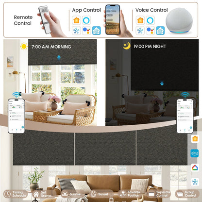 Kincmo No Drill Roller Shades, Motorized 100% Blackout - Starscape