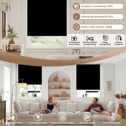 Kincmo No Drill Roller Shades, Motorized 100% Blackout - Pure