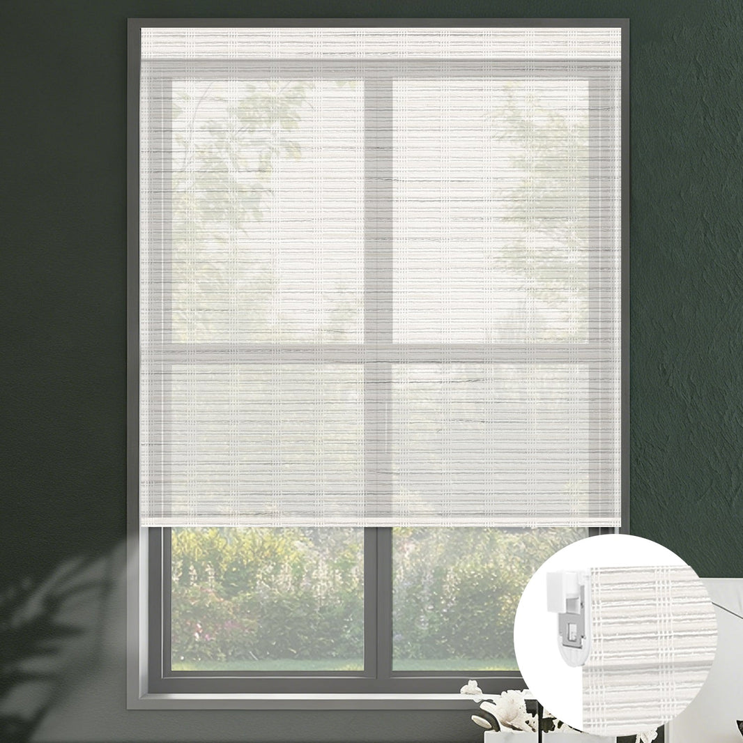 Kincmo No Drill Roller Shades, Motorized 50% Blackout Light Filtering - Woven