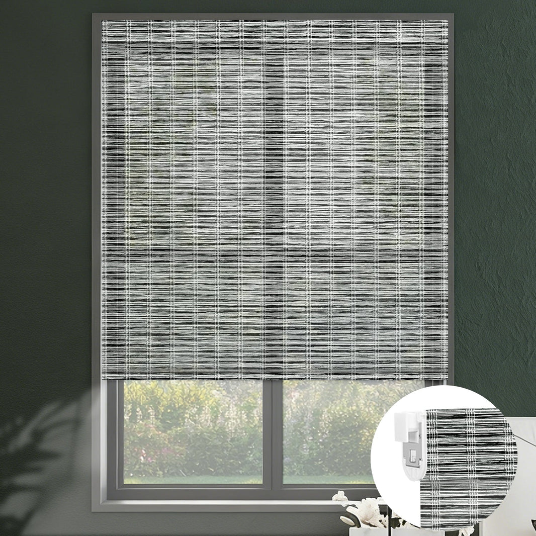 Kincmo No Drill Roller Shades, Motorized 50% Blackout Light Filtering - Woven
