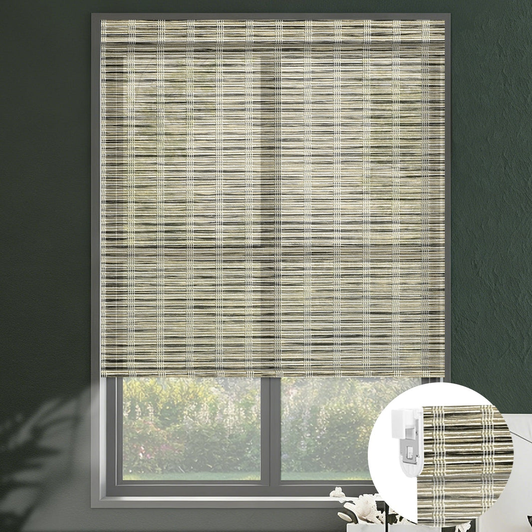 Kincmo No Drill Roller Shades, Motorized 50% Blackout Light Filtering - Woven